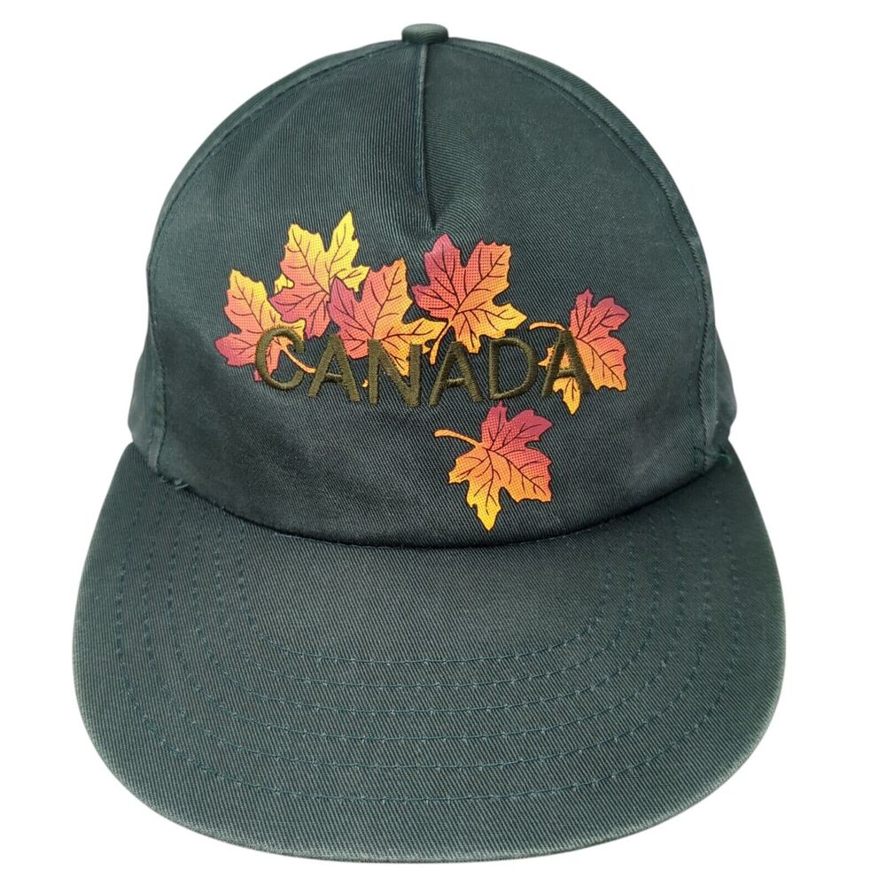 Canada Snapback Hat Green One Size Adjustable Embroidered Patriotic 6 Panel